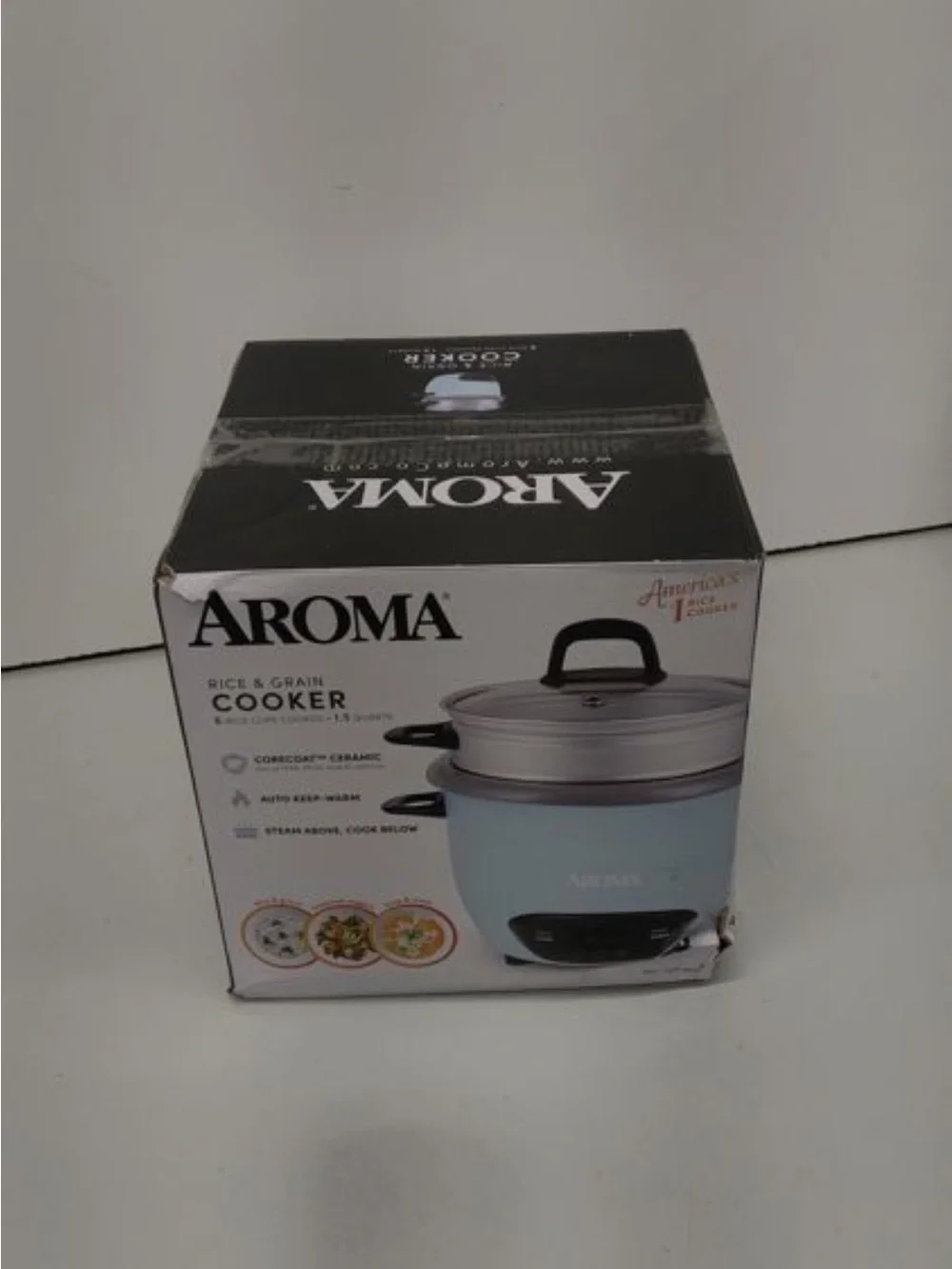 Roma Mini Rice Cooker with Steamer in Pale Blue